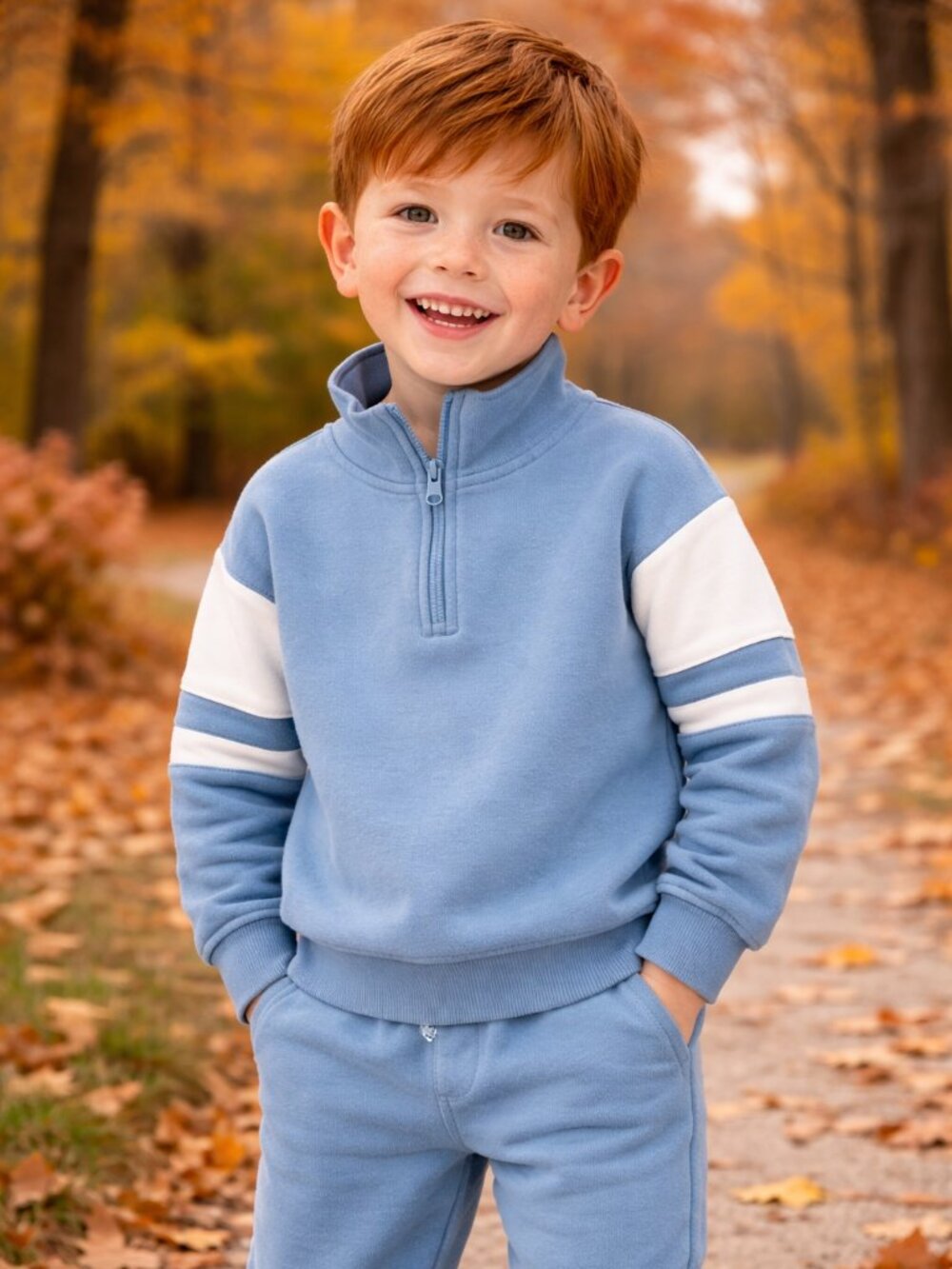 NWT Cat & Jack Boys 2PC Fleece Sweatsuit Blue Pullover Jogger Set Cozy Outfit - Picture 2 of 3